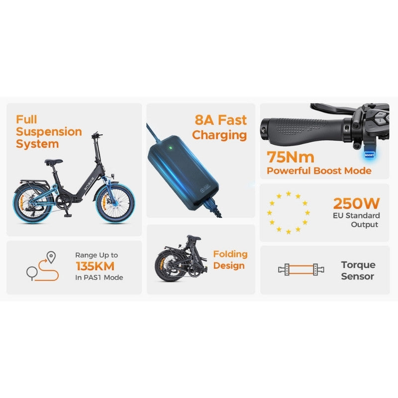 ENGWE L20 3.0 BOOST STEP-THROUGH FOLDING FAT TYRE ELECTRIC BIKE 250W - Charge & Glide