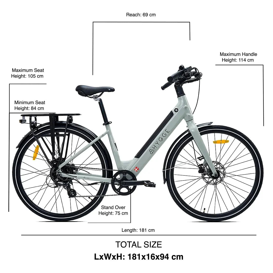 Hygge Nivø Step-Through Commuter Electric Bike - 250W, Shimano 8-Speed, Moss Grey