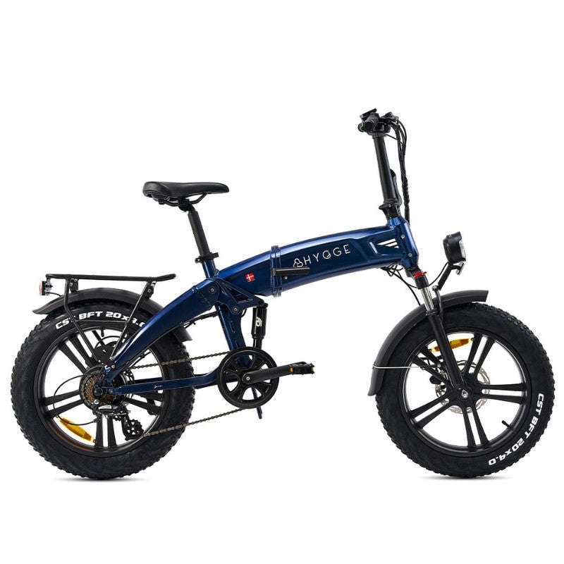 HYGGE SORØ FOLDING FAT-TYRE ELECTRIC BIKE 250W | 80KM RANGE, SHIMANO 7-SPEED, ROYAL BLUE - Charge & Glide