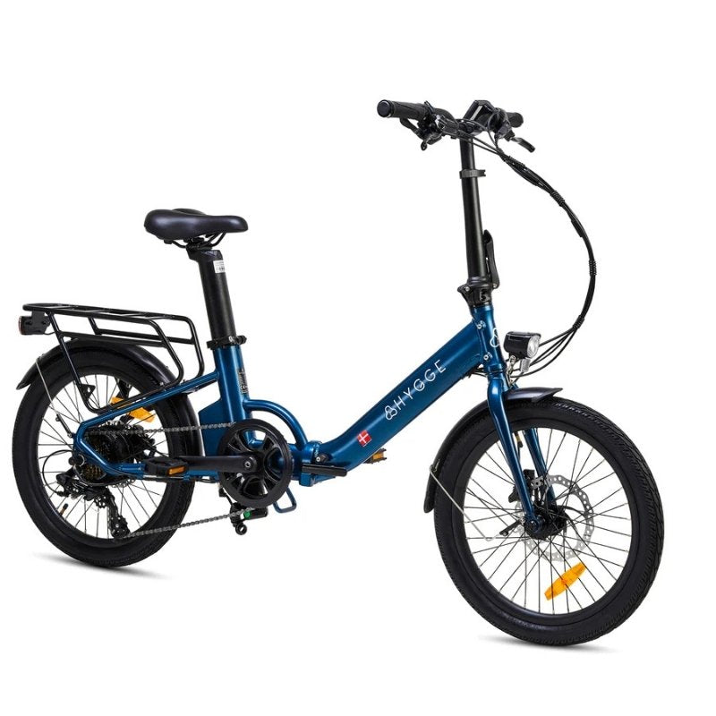 HYGGE VIRUM STEP FOLDING ELECTRIC BIKE 250W | ULTRA-LIGHT 18KG, 60KM RANGE, SHIMANO 8-SPEED, SAPPHIRE BLUE - Charge & Glide