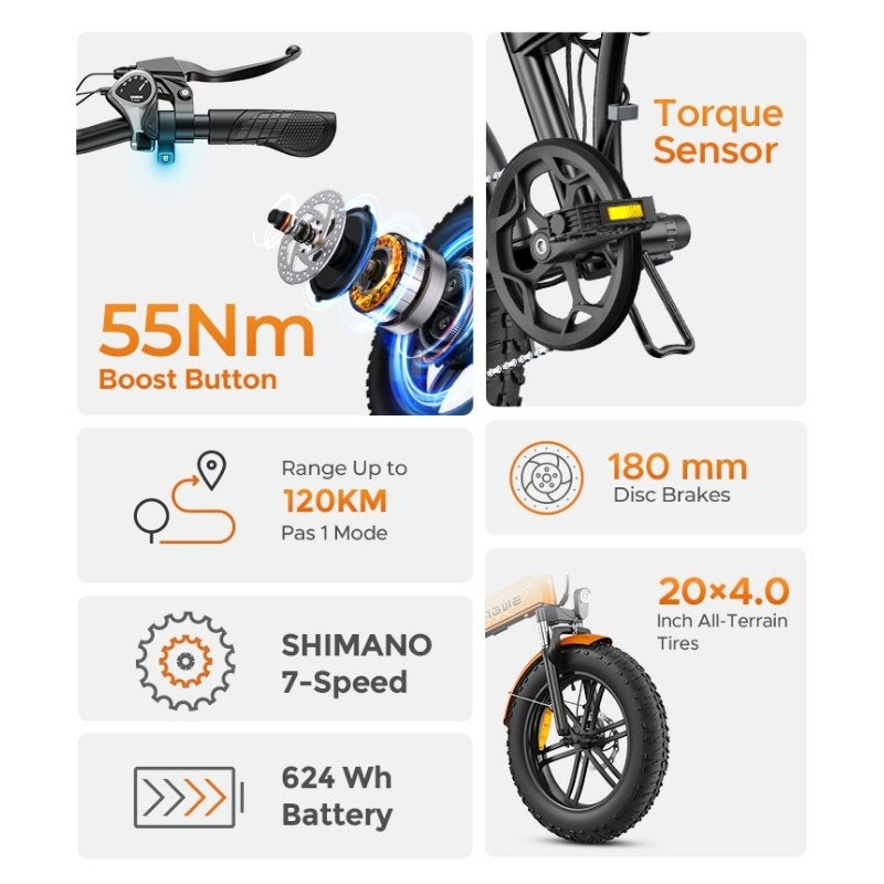 ENGWE EP-2 Boost Folding Fat-Tyre Electric Bike - 250W
