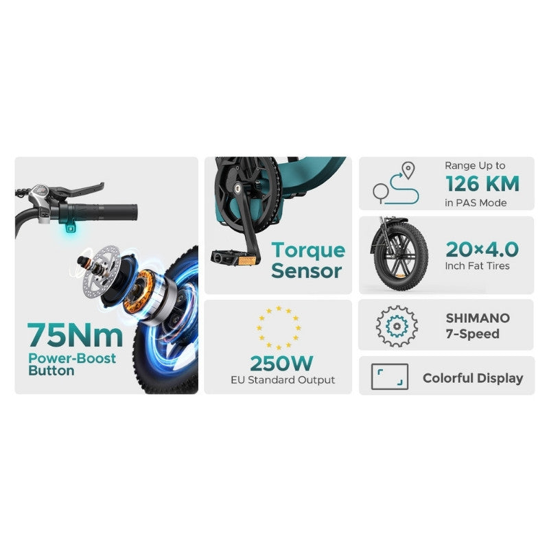 ENGWE L20 BOOST STEP THROUGH FAT TYRE CARGO ELECTRIC BIKE 250W - Charge & Glide