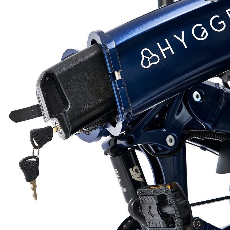 HYGGE SORØ FOLDING FAT-TYRE ELECTRIC BIKE - 250W, 80KM RANGE, SHIMANO 7-SPEED, ROYAL BLUE - Charge & Glide