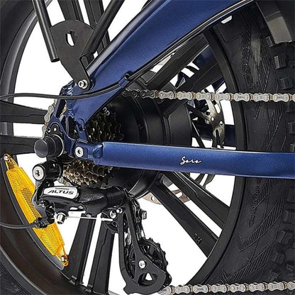 HYGGE SORØ FOLDING FAT-TYRE ELECTRIC BIKE - 250W, 80KM RANGE, SHIMANO 7-SPEED, ROYAL BLUE - Charge & Glide